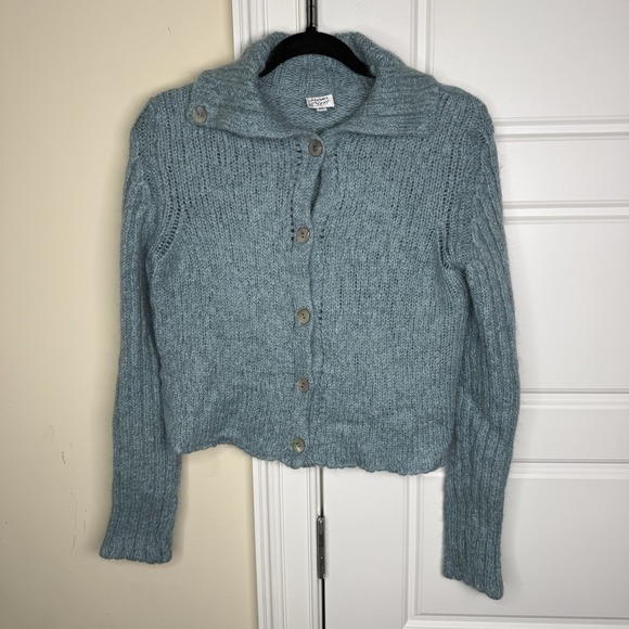 Margaret O'Leary Sweaters - Margaret O'Leary Mohair Blend Cardigan Sweater Womens Medium Blue Abalone Button